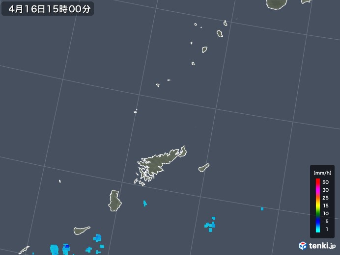 奄美諸島(鹿児島県)の雨雲レーダー(2018年04月16日)