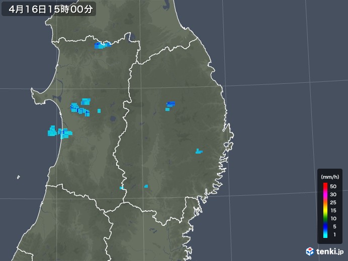 岩手県の雨雲レーダー(2018年04月16日)