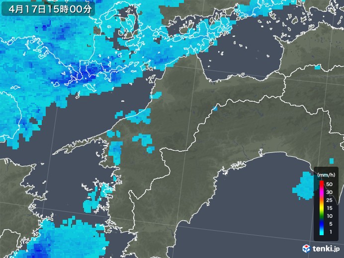 愛媛県の雨雲レーダー(2018年04月17日)