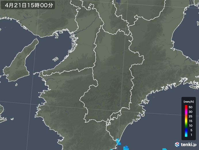 奈良県の雨雲レーダー(2018年04月21日)