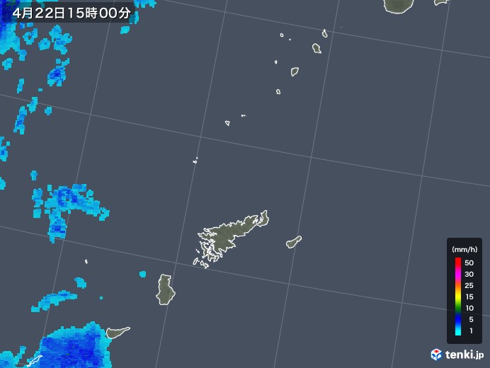 奄美諸島(鹿児島県)の雨雲レーダー(2018年04月22日)