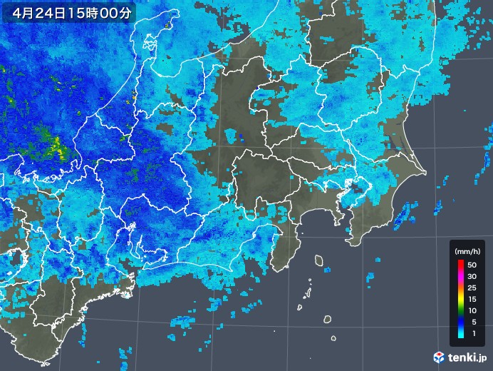 関東・甲信地方の雨雲レーダー(2018年04月24日)