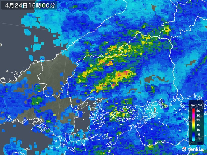 広島県の雨雲レーダー(2018年04月24日)