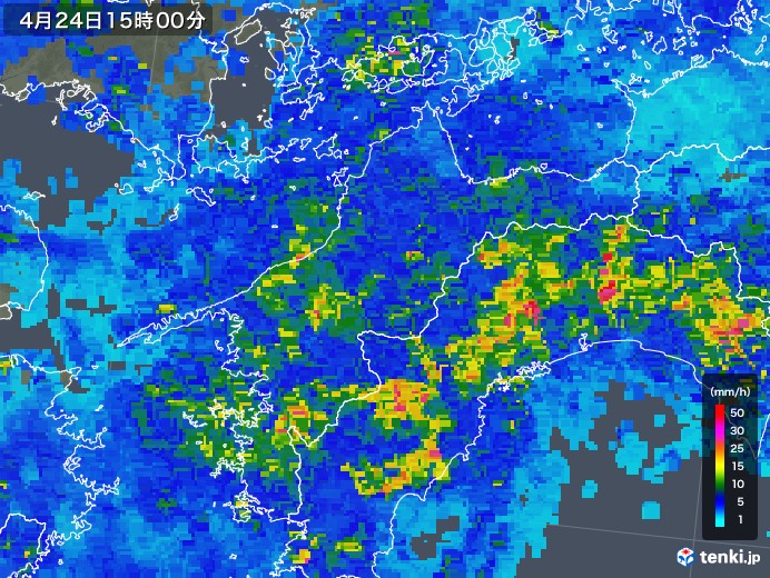 愛媛県の雨雲レーダー(2018年04月24日)