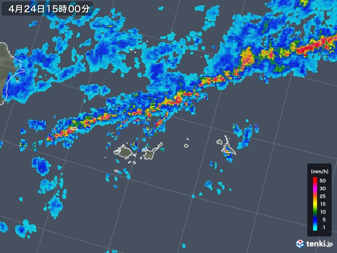 宮古・石垣・与那国(沖縄県)の雨雲レーダー(2018年04月24日)