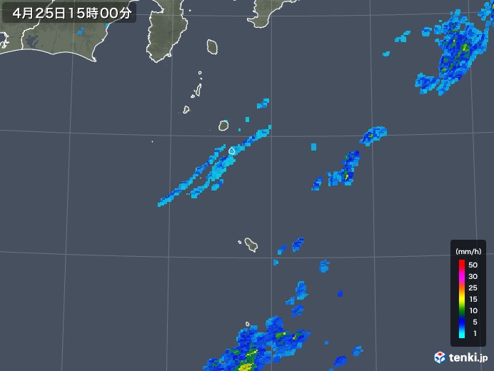 伊豆諸島(東京都)の雨雲レーダー(2018年04月25日)
