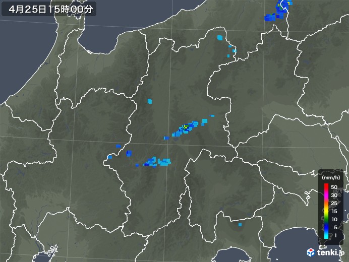 長野県の雨雲レーダー(2018年04月25日)