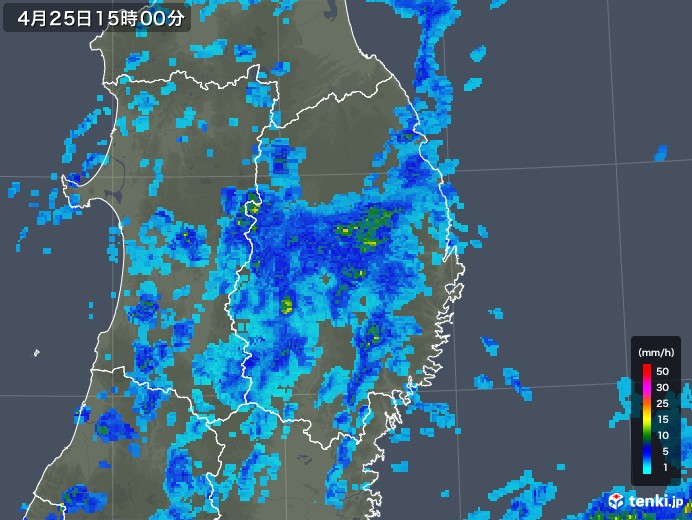 岩手県の雨雲レーダー(2018年04月25日)