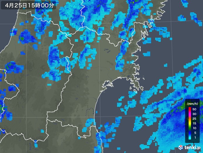 宮城県の雨雲レーダー(2018年04月25日)