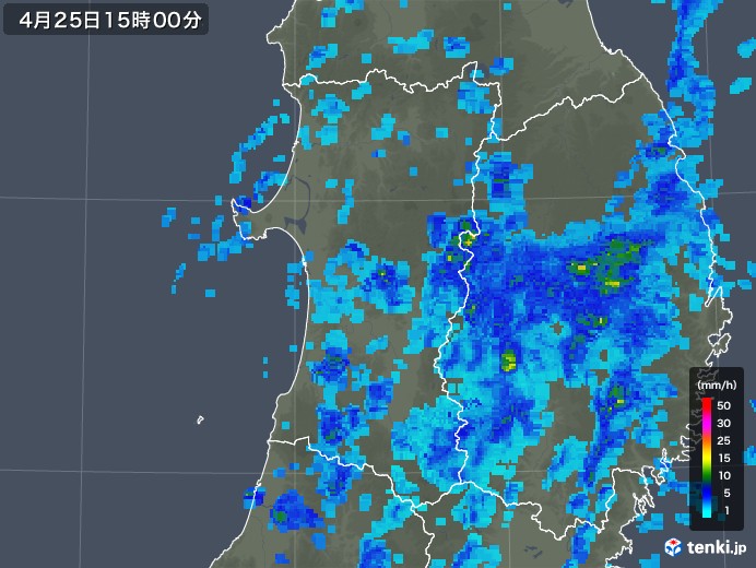 秋田県の雨雲レーダー(2018年04月25日)