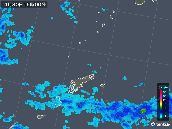 奄美諸島(鹿児島県)の雨雲レーダー(2018年04月30日)