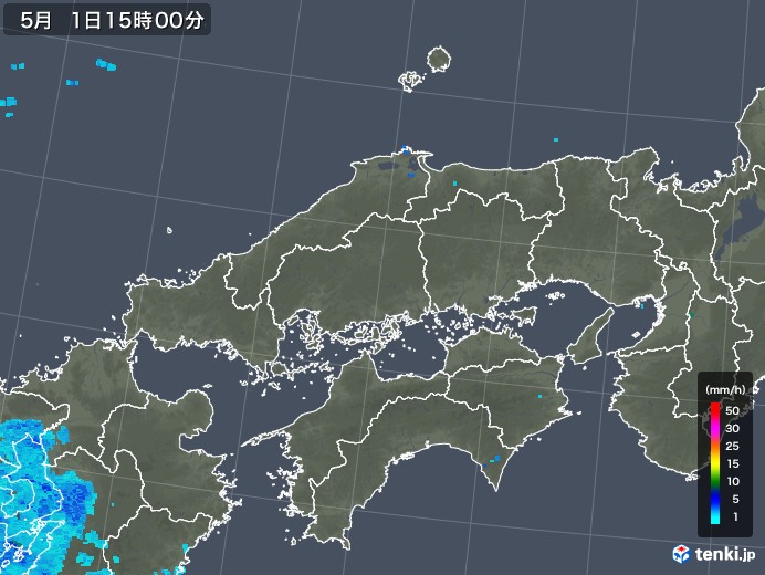中国地方の雨雲レーダー(2018年05月01日)