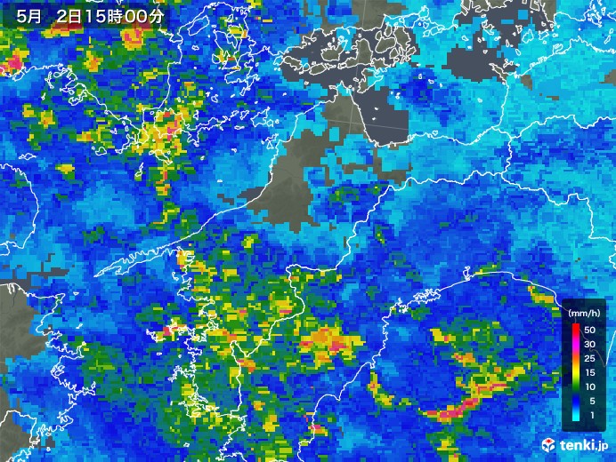 愛媛県の雨雲レーダー(2018年05月02日)