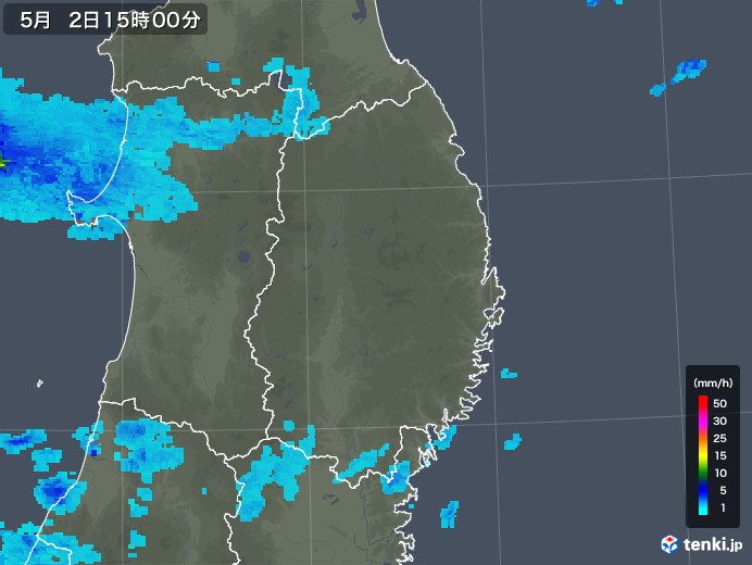 岩手県の雨雲レーダー(2018年05月02日)