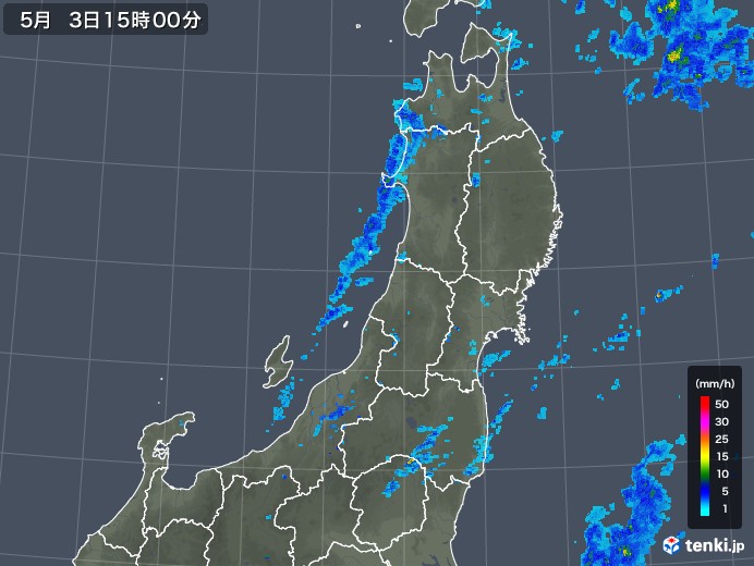 東北地方の雨雲レーダー(2018年05月03日)