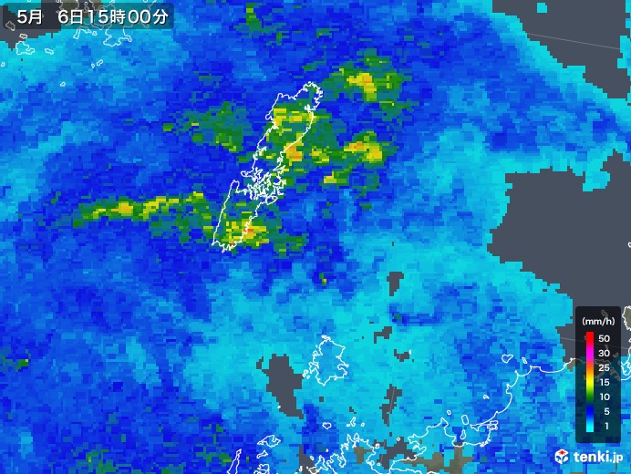 壱岐・対馬(長崎県)の雨雲レーダー(2018年05月06日)