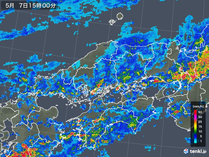 中国地方の雨雲レーダー(2018年05月07日)