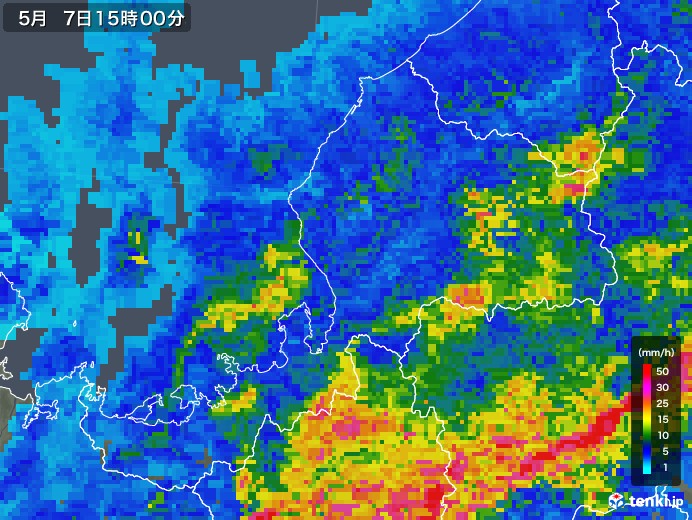 福井県の雨雲レーダー(2018年05月07日)