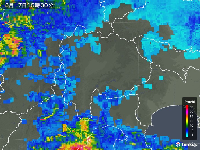 山梨県の雨雲の動き(2018年05月07日)