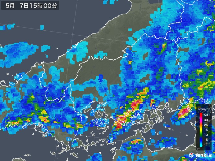 広島県の雨雲レーダー(2018年05月07日)