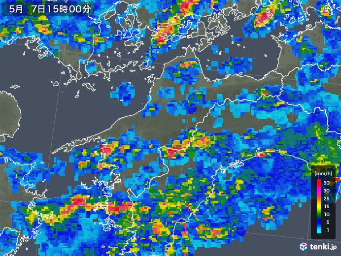 愛媛県の雨雲レーダー(2018年05月07日)