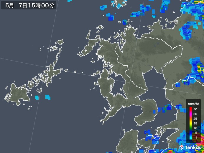 長崎県の雨雲レーダー(2018年05月07日)