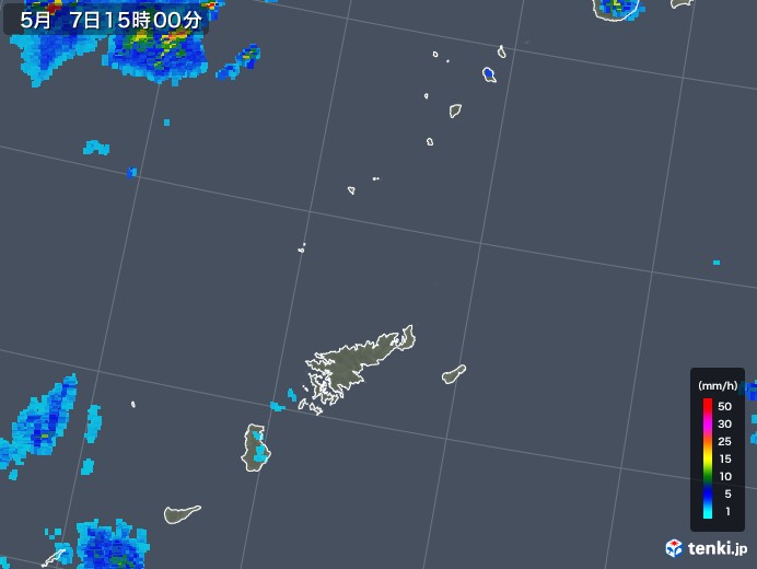 奄美諸島(鹿児島県)の雨雲レーダー(2018年05月07日)