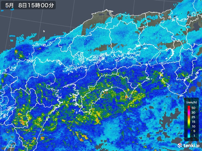 四国地方の雨雲レーダー(2018年05月08日)
