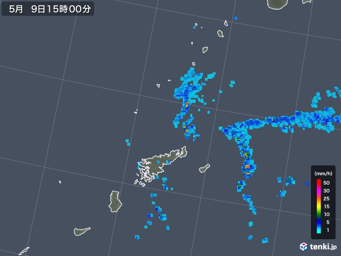 奄美諸島(鹿児島県)の雨雲レーダー(2018年05月09日)