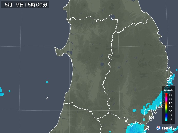 秋田県の雨雲レーダー(2018年05月09日)