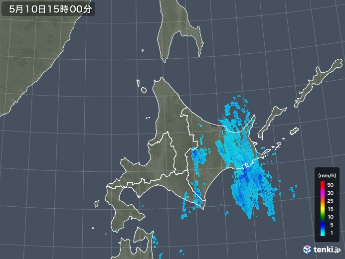 北海道地方の雨雲レーダー(2018年05月10日)