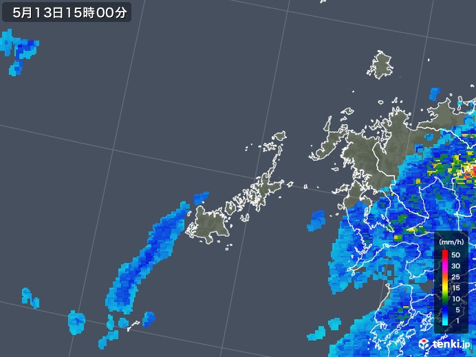 五島列島(長崎県)の雨雲レーダー(2018年05月13日)