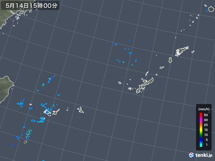 沖縄地方の雨雲レーダー(2018年05月14日)