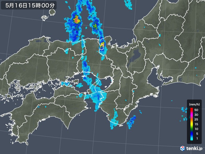近畿地方の雨雲レーダー(2018年05月16日)