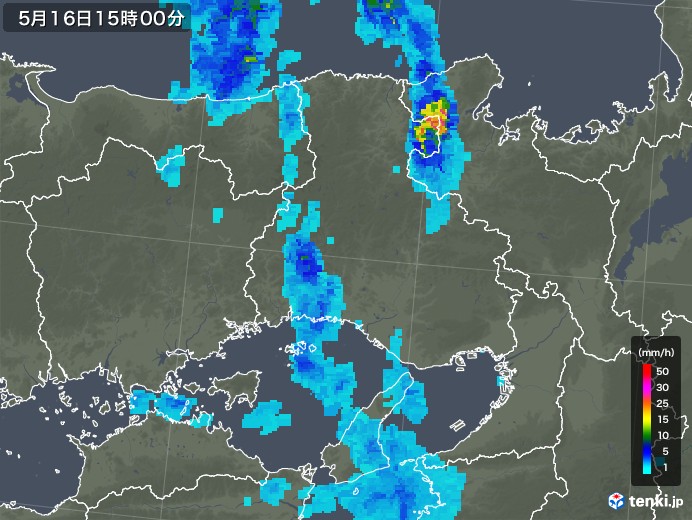兵庫県の雨雲レーダー(2018年05月16日)