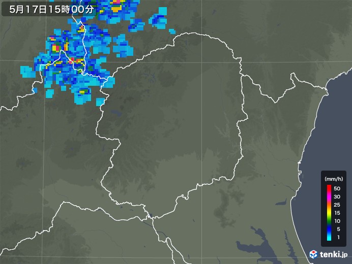 栃木県の雨雲レーダー(2018年05月17日)