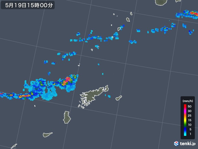 奄美諸島(鹿児島県)の雨雲レーダー(2018年05月19日)
