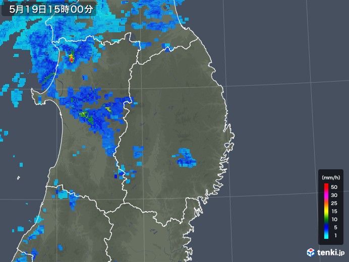 岩手県の雨雲レーダー(2018年05月19日)
