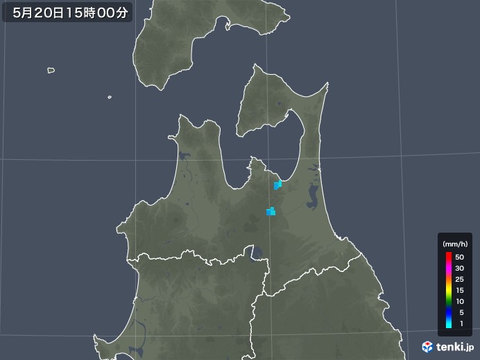 青森県の雨雲レーダー(2018年05月20日)