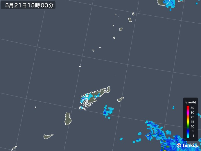 奄美諸島(鹿児島県)の雨雲レーダー(2018年05月21日)