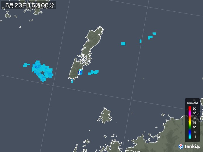壱岐・対馬(長崎県)の雨雲レーダー(2018年05月23日)