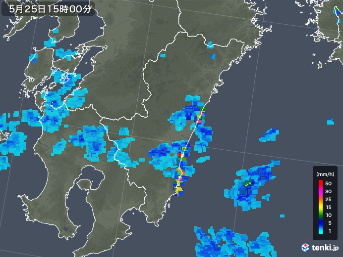 宮崎県の雨雲レーダー(2018年05月25日)