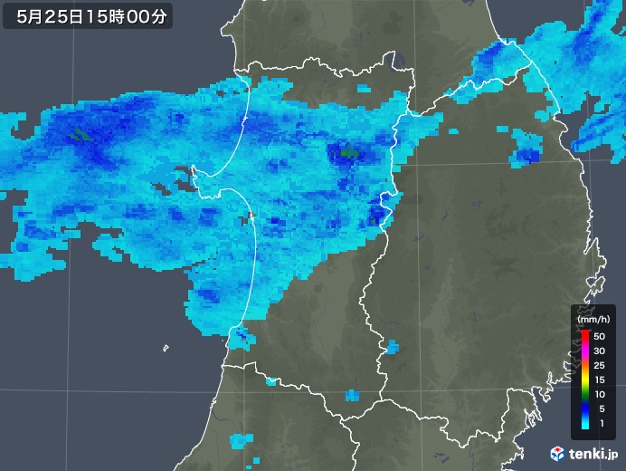 秋田県の雨雲レーダー(2018年05月25日)