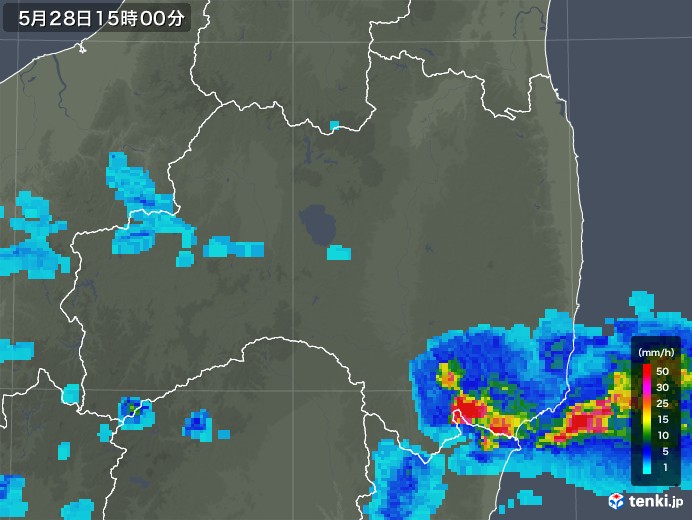 福島県の雨雲レーダー(2018年05月28日)
