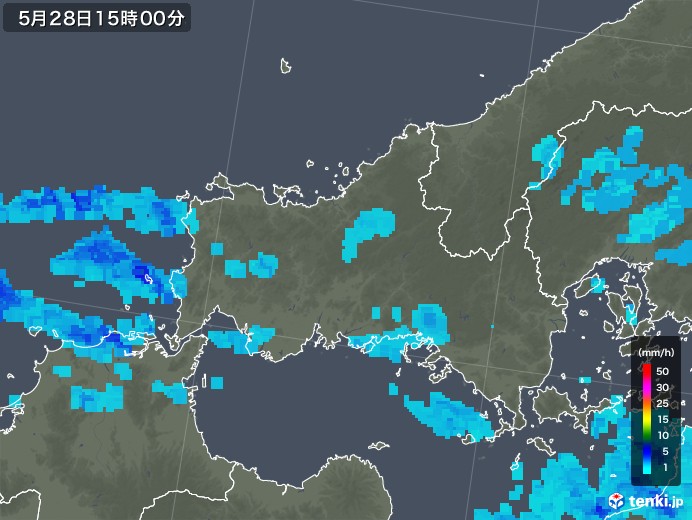 山口県の雨雲レーダー(2018年05月28日)