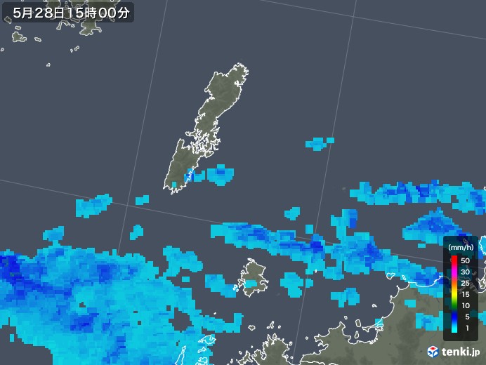 壱岐・対馬(長崎県)の雨雲レーダー(2018年05月28日)