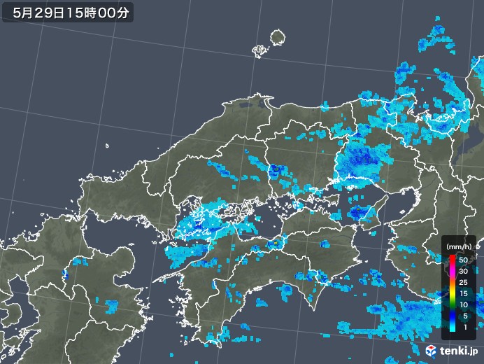 中国地方の雨雲レーダー(2018年05月29日)