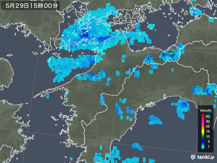 愛媛県の雨雲レーダー(2018年05月29日)