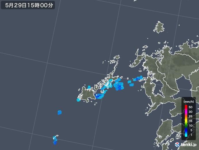 五島列島(長崎県)の雨雲レーダー(2018年05月29日)