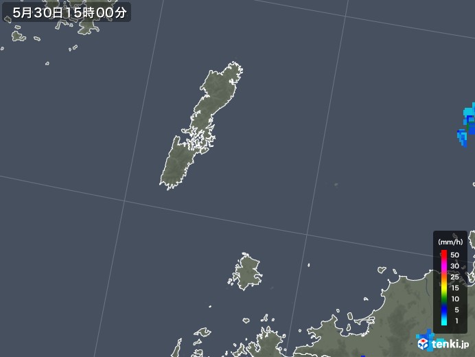 壱岐・対馬(長崎県)の雨雲レーダー(2018年05月30日)